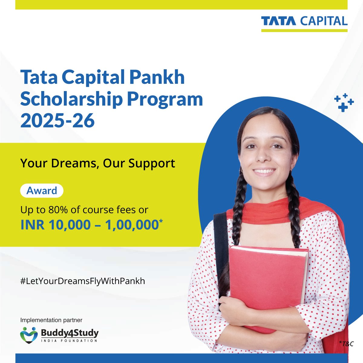 Exciting news! The Tata Capital Pankh Scholarship Program 2025-26 is now open for applications! Eligible students in Classes 11 &amp; 12 or pursuing general graduation, specialised discipline programmes, polytechnic/diploma, or ITI courses can secure a one-time scholarship covering