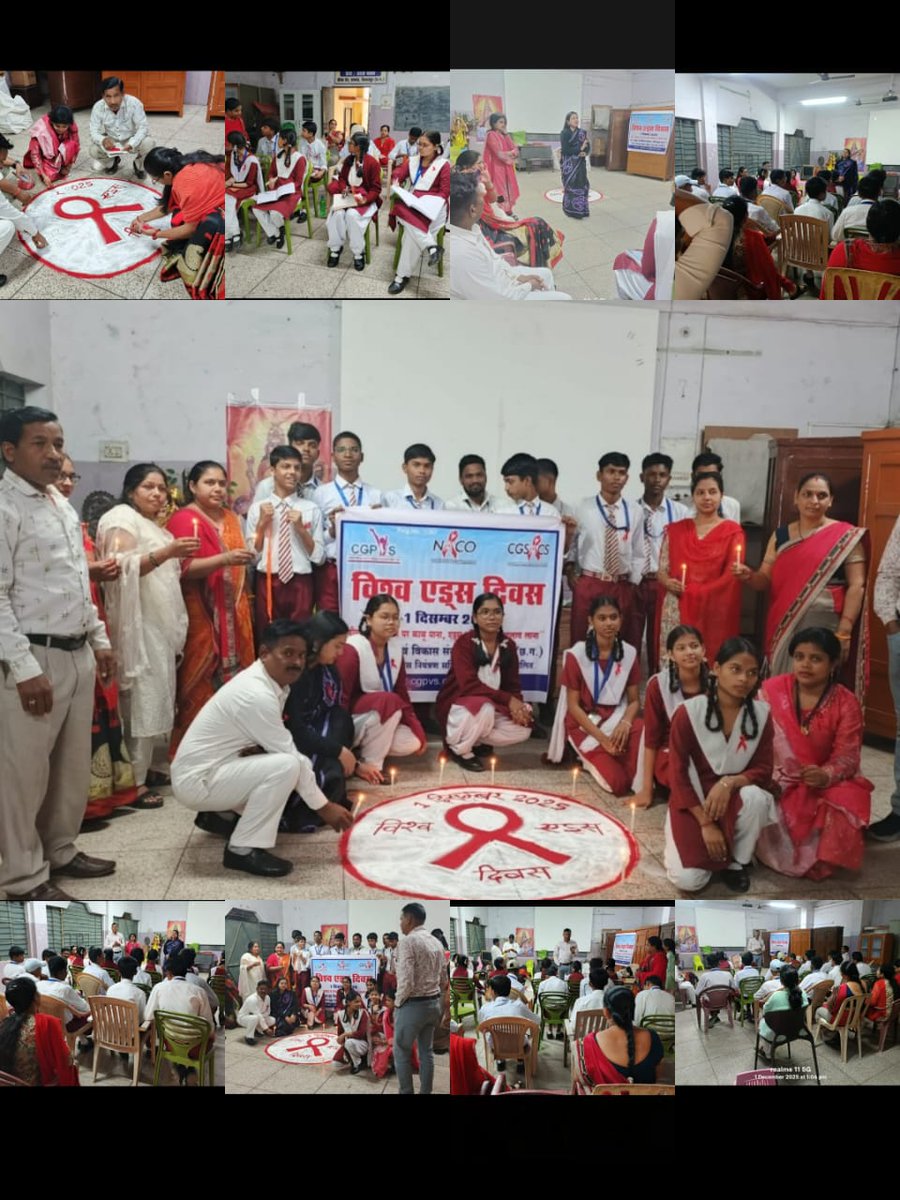 CCgpvs's tweet image. विश्व एड्स दिवस (1 Dec 25) पर @CCgpvs द्वारा वैदिक उच्चतर माध्यमिक शाला व सिम्स हॉस्पिटल बिलासपुर मे जागरूकता कार्यक्रम और युवा वर्ग के साथ खुली चर्चा, नुक्कड़ नाटक,चित्रकला प्रदर्शनी एवं श्रद्धांजलि के माध्यम से कार्यक्रम का आयोजन किया गया।” ।
@NACOINDIA