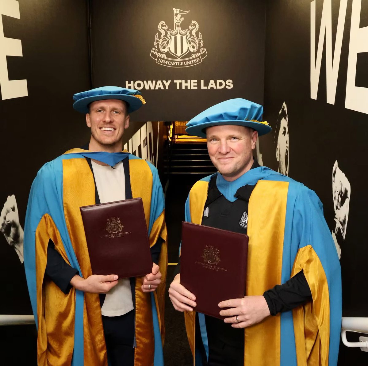 NUSCuk's tweet image. Congratulations to Eddie Howe and Dan Burn who have been awarded honorary degrees by Northumbria University #NUFC