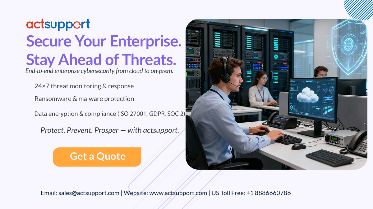 actsupport's tweet image. Cyber threats don’t wait — neither should your protection.
Stay secure with 24×7 monitoring, ransomware defense &amp;amp; full compliance support.
Get your quote now! 🔐
bit.ly/3MlK5Nj
#CyberSecurity #ThreatIntelligence #RansomwareProtection #CloudSecurity  #B2B #actsupport