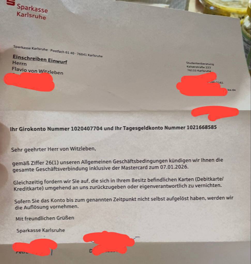 Sparkasse Karlsruhe kündigt Konten des freien Journalisten Flavio von Witzleben! 

Erneut wurden ein...
