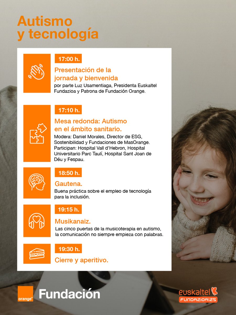 El 10 de diciembre a las 17:00h te esperamos en San Sebastián en un encuentro abierto sobre #autismo y tecnología junto a Euskaltel Fundazioa.

 Apúntate aquí : msurvey.orange.com/JornadaAutismo…