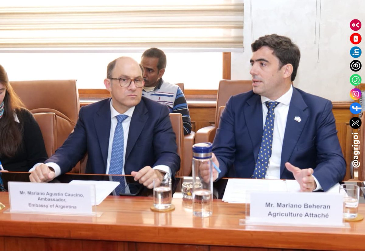 AgriGoI's tweet image. A bilateral meeting between India and #Argentina was held today at Krishi Bhawan, New Delhi, co-chaired by Additional Secretary Dr. P. K. Meherda (DA&amp;amp;FW) and Ambassador Mr Mariano Caucino. The two sides reviewed the progress on key action points.

#agrigoi #IndiaArgentina