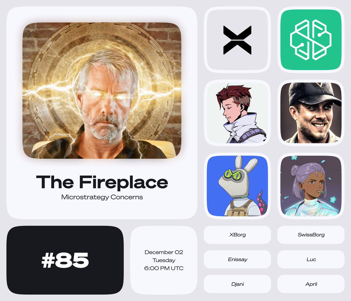 Today at The Fireplace 🔥

- $MSTR announcement causes concerns
- FED ends QT
- G2 Esports launch FanBase app

Set your reminders; $XBG is up for grabs! ↓