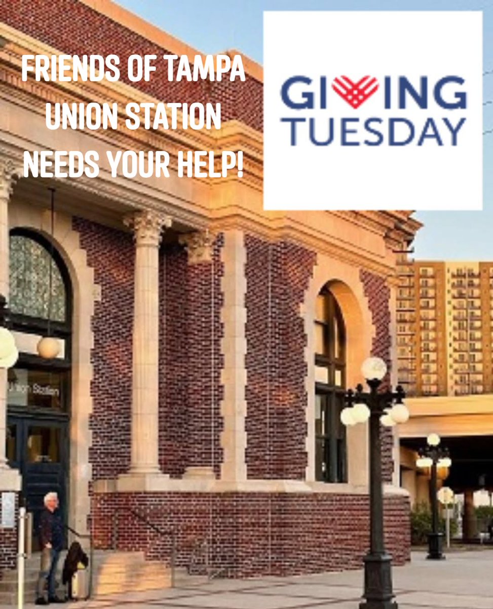 FriendsofTUS's tweet image. Support Friends of Tampa Union Station this #GivingTuesday! Our volunteers depend on your support to help preserve our historic 1912 landmark station. To learn more about how you can help, visit tampaunionstation.com/support/