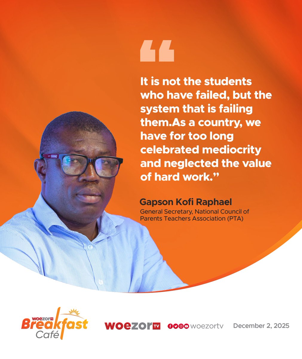 WoezorTV's tweet image. General Secretary of the National Council of Parents Teachers Association (PTA), Gapson Kofi Raphael, has blamed systemic failures for the poor performance recorded in the latest WASSCE results. 

#WoezorTV