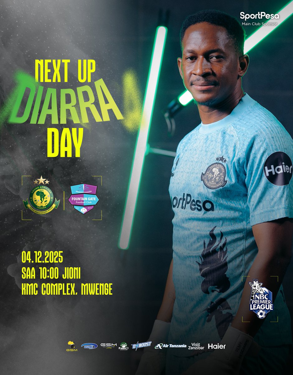 YoungAfricansSC's tweet photo. 𝐍𝐄𝐗𝐓 𝐔𝐏🔰

🏆 #NBCPremierLeague 
🆚 Fountain Gate
🗓️ 04 December 2025
🏟️ KMC Complex, Mwenge
⏱️ Saa 10:00 Jioni 

#TimuYaWananchi
#DaimaMbeleNyumaMwiko https://t.co/8mJrhtgwiZ