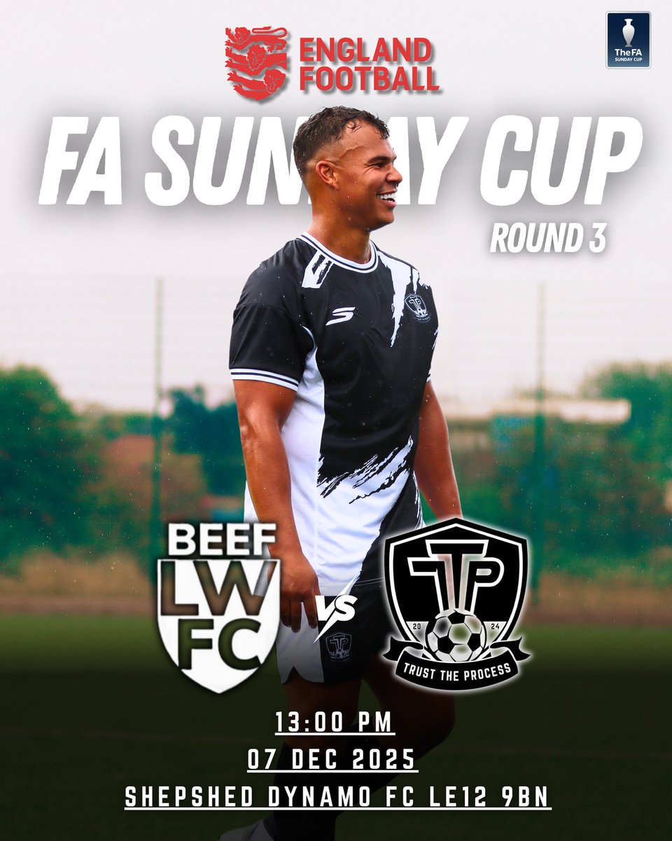 𝗡𝗔𝗧𝗜𝗢𝗡𝗔𝗟𝗦 𝗔𝗥𝗘 𝗕𝗔𝗖𝗞🤩

Sunday We Travel To Leicester For Our First Away Game Of The Campaign In Hopes Of A Round Of 16 Spot Secured🛣️

⏰ 13:00PM
🗓️ 07/12/2025
🏟️ Shepshed Dynamo FC, LE12 9BN

⚫️⚪️ | #TTP | #TrustTheProcess