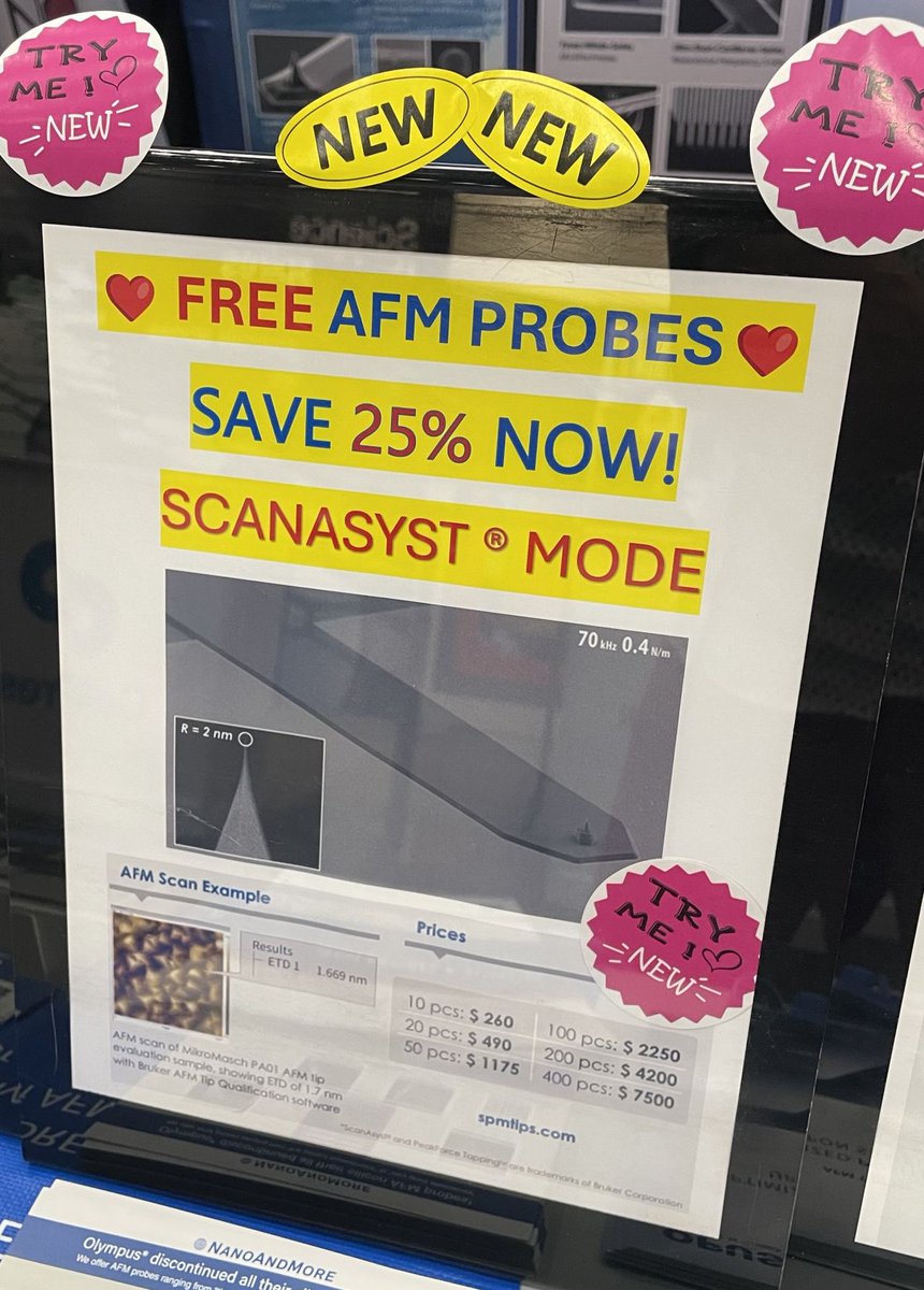NanoAndMore's tweet photo. 🎺 @NanoAndMore USA is @Materials_MRS  #MRSFall2025!
📍 Booth 411, Boston
Launching TWO new #AFMProbes:

✨ @MikroMasch  SelfAdjust-Air: https://t.co/HslbEnjXUK
✨ NanoWorld Arrow-ACR #AFMtips : https://t.co/EHiDASqOmU

🎁 Free samples while supplies last—stop by!
#F25MRS https://t.co/LNAGuhVue9