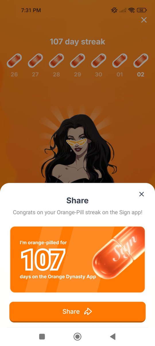 I've been Orange-Pilled and Seeing Signs for 107 days 👀🧡🐉.Join the app and be a better version of yourself! Keep being consistent always fam🧡🧡 Gib me oranges now hehehehe🍊🎉🥳