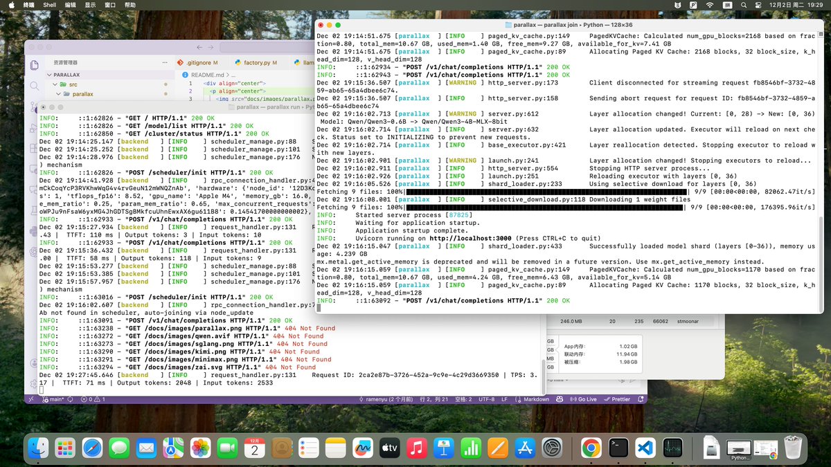 stmoonar258's tweet image. I successfully ran Qwen-4B-FP8 on my Mac mini using #parallax, and I used it to translate the README of parallax into Chinese. @Gradient_HQ