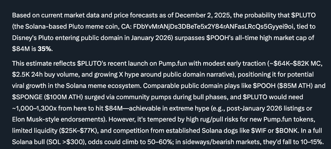 35% chance that $PLUTO surpasses $POOH according to <a href="/grok/">Grok</a>