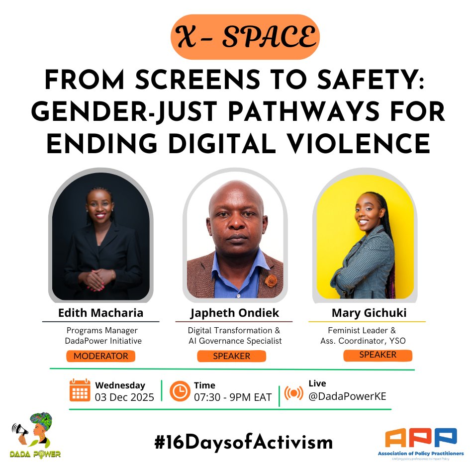 What are some of the gender-just approaches to making the internet safer for all users? How can we leverage AI for digital safety? What tips can young people use to make good use of digital spaces? 

Join us tomorrow as we discuss this!
x.com/i/spaces/1BdGY…

#16DaysOfActivism