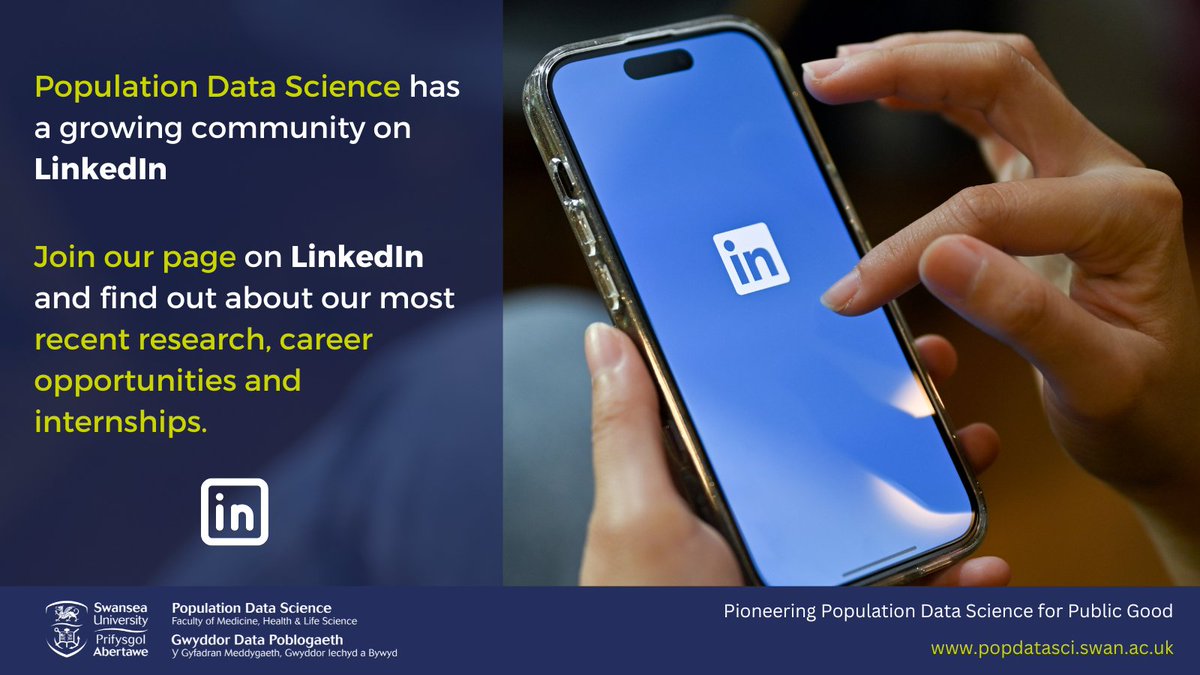 PopDataSci_SU's tweet photo. Did you know we are on LinkedIn?👀
📲Follow our page for our latest research, career opportunities and internships.
Visit our page here: https://t.co/2qoHUAricU
#teamscience #PopulationDataScience #Research #careers #internships @SwanseaUni https://t.co/atoj8SUuLn