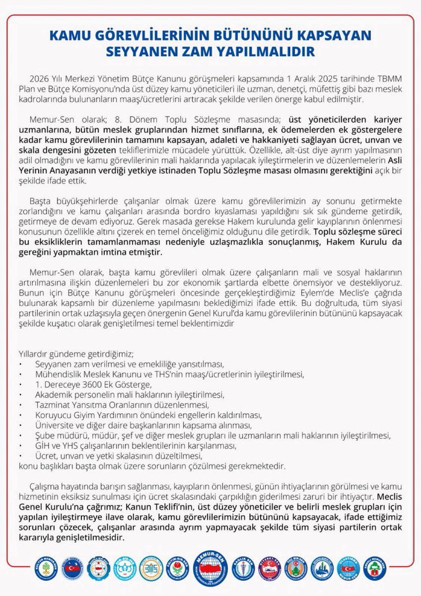🎙️ KAMU GÖREVLİLERİNİN BÜTÜNÜNÜ KAPSAYAN 
SEYYANEN ZAM YAPILMALIDIR

▪️ Bütçe Kanunu görüşmeleri öncesinde gerçekleştirdiğimiz Eylem’de Meclis’e çağrıda bulunarak kapsamlı bir düzenleme yapılmasını beklediğimizi ifade ettik. 

▪️ Tüm siyasi partilerinin ortak uzlaşısıyla geçen