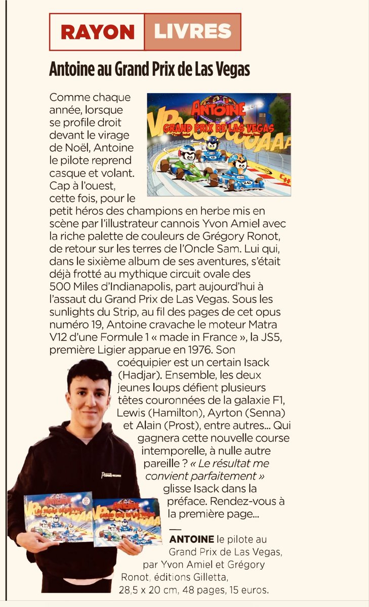 Merci à Gil Léon pour son soutien inconditionnel et sa parfaite analyse des Aventures d’Antoine le Pilote ! 🙏😉🏁🏁
#nicematin #RevueDePresse #IsackHadjar #antoinelepilote #lasvegas #formule1 #editionjeunesse
antoinelepilote.com