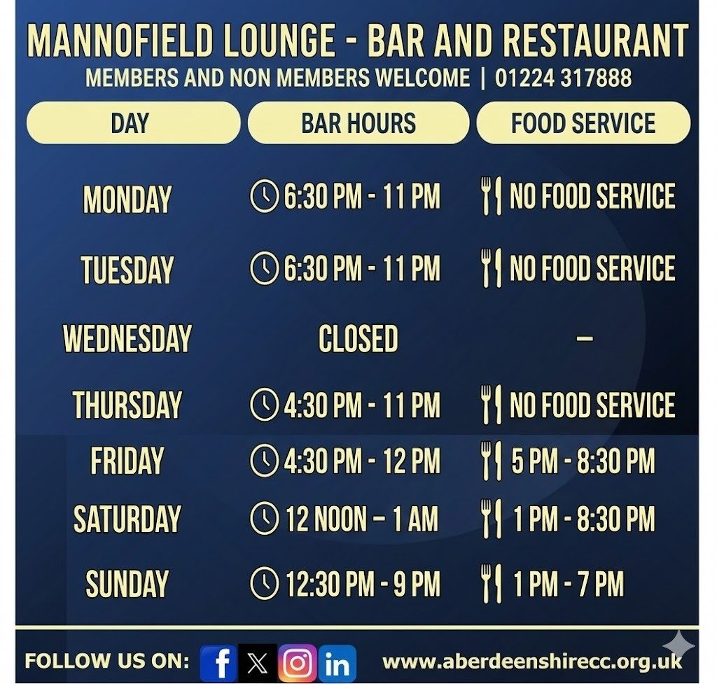 New Hours Alert!

We’ve updated our bar and kitchen timings. Swipe the graphic to check when we are open! 

Everyone! (Non-members welcome)

To book a table, give us a ring on 01224 317888.

#SupportLocal
