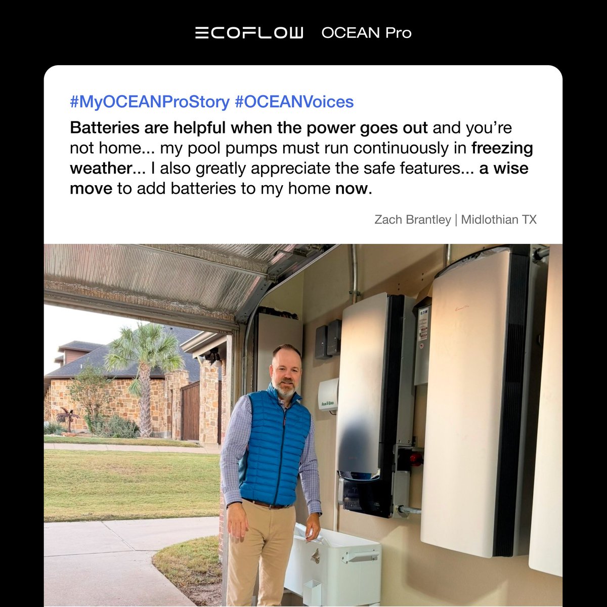 EcoFlowTech's tweet image. Freezing weather. Critical pool pumps. Random outages.
Zach had a lot to protect.

With #EcoFlowOCEANPro, his home now stays powered even when he’s not there — with safety features he trusts and backup that never misses a beat.

We love hearing that, Zach!
Would you feel safer…