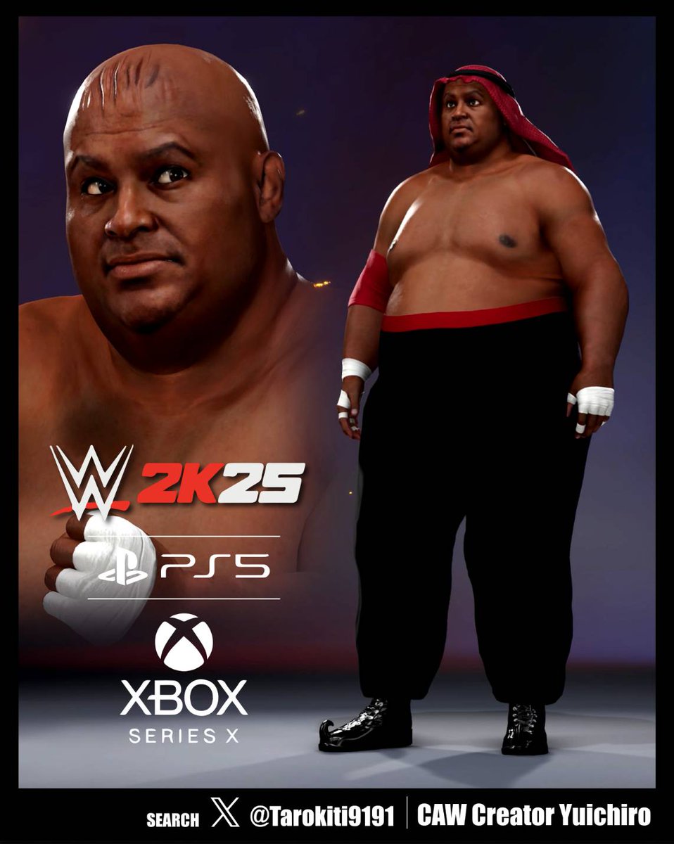 【WWE2K25】
黒い魔術師♠
アブドーラ・ザ・ブッチャー🔥
プロトタイプ完成！

あの額の傷も凹凸を付けて再現✨
 #アブドーラ・ザ・ブッチャー
 #WWE2K25  #Abdullah_the_Butcher
