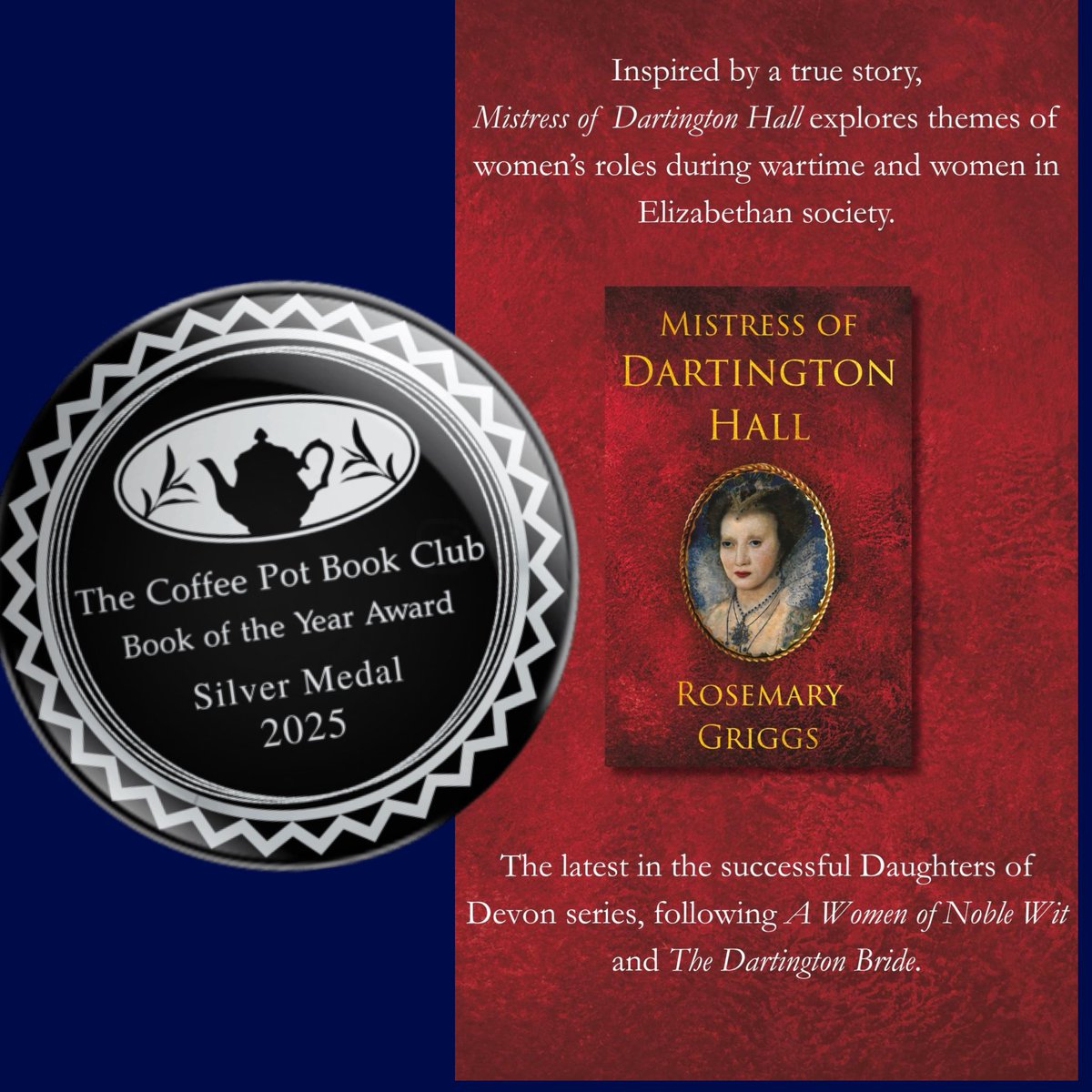 Oh my goodness!! Mistress of Dartington Hall has been awarded a Silver Medal for books set in The Tudors &amp; The Stuarts category in the Coffee Pot Book Club ‘Book of the Year Awards 2025’. 😊 

#HistoricalFiction #mybook #womeninhistory