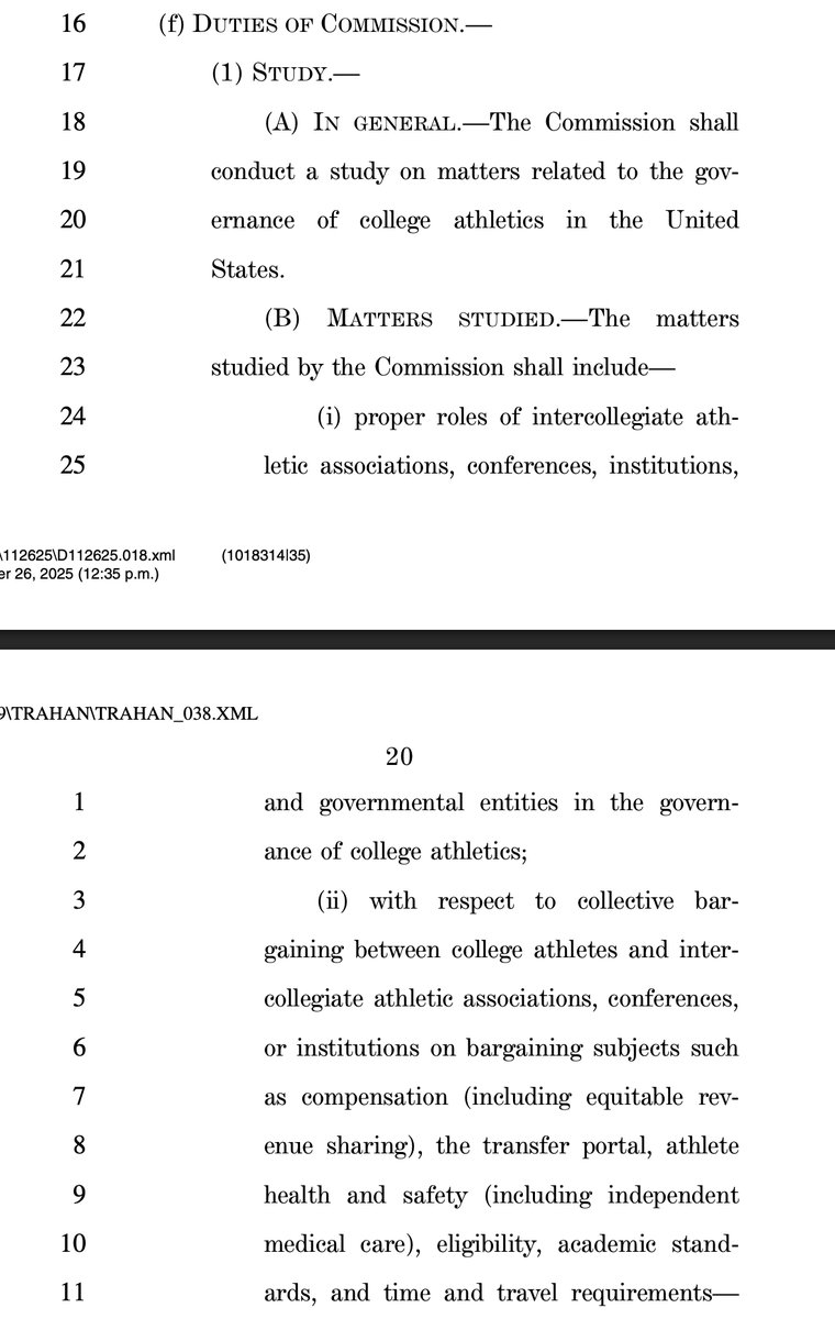 The #NIL bill by <a href="/RepLoriTrahan/">Lori Trahan</a> gets it right. Athletes would control their NIL without restrictions, keep their deals private, states can provide more rights, and there's a path to collective bargaining. No NCAA antitrust immunity. No surveillance state. This is the standard.