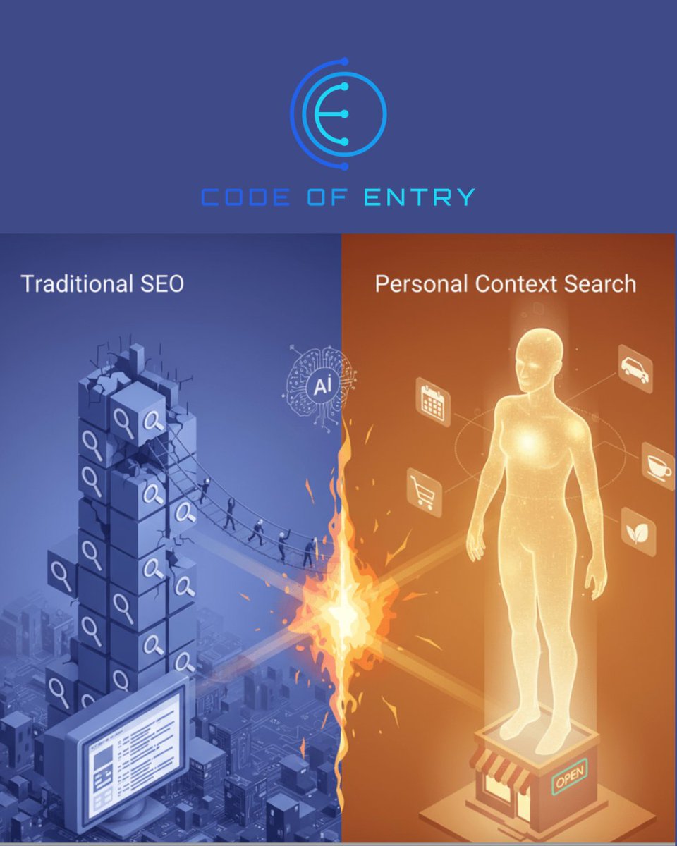 codeofentry's tweet image. Google isn’t just matching keywords anymore — it’s learning people.
Habits, purchases, preferences, timing.

The winners won’t be the highest-ranking sites, but the best personal match.

Code of Entry helps brands prepare.

#FutureOfSearch #AISEO #CodeOfEntry