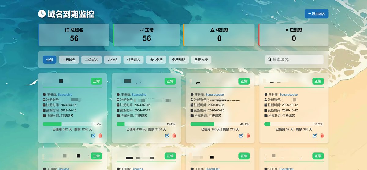 geekbb's tweet image. 这个好  域名到期监控系统
基于 Cloudflare Worker 和 Worker KV 构建的域名到期监控仪表盘，支持自动 WHOIS 查询、分组管理、到期提醒、数据导入导出等功能。
domain-check github.com/mangguo02/doma…