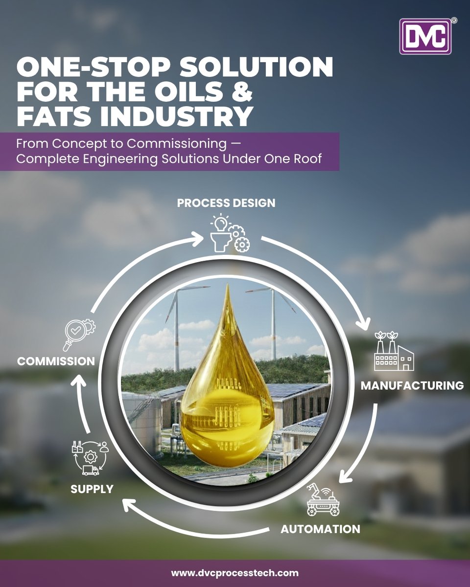 DvcProcess's tweet image. DVC brings every stage of the Oils &amp;amp; Fats plant journey together, from process design and manufacturing to automation, supply, and final commissioning.

To know more about this refer- linkedin.com/feed/update/ur… 

#OilsAndFatsIndustry #EdibleOilProcessing #ProcessEngineering