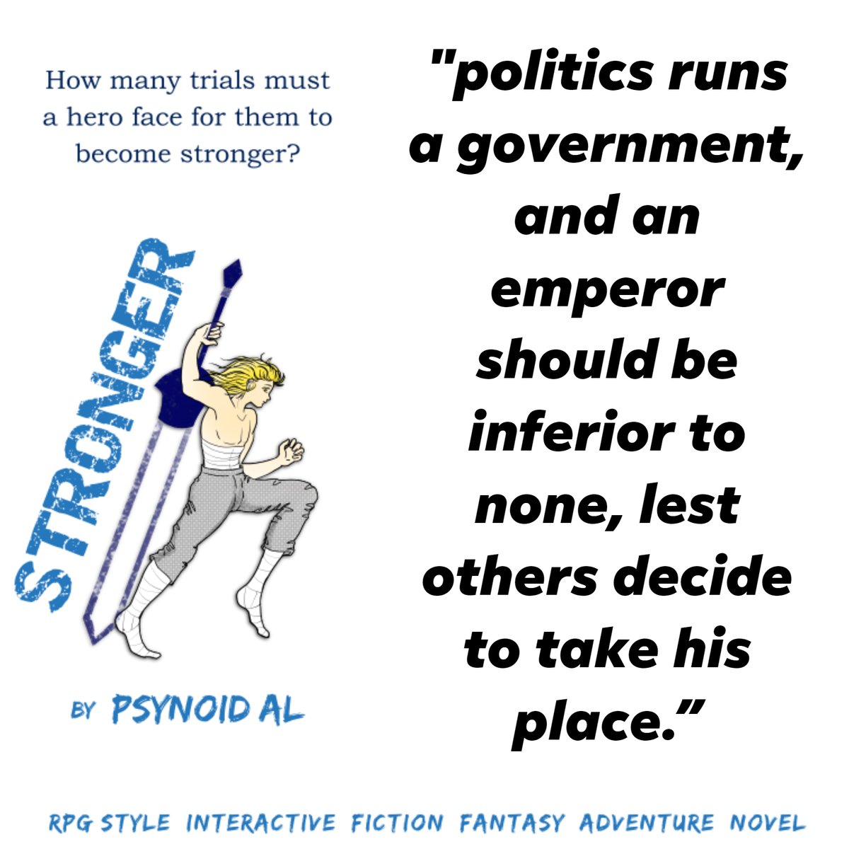 psynoid's tweet photo. Choose your own adventure in this action packed fantasy novel!

Stronger
by Psynoid Al
Fantasy | action | adventure
read in #webnovel: 
https://t.co/HPw3Dp2EZU

#fantasy #adventure #rpg #interactivefiction #choosethenextchapter #chooseyourownadventure https://t.co/doBOanpUZh