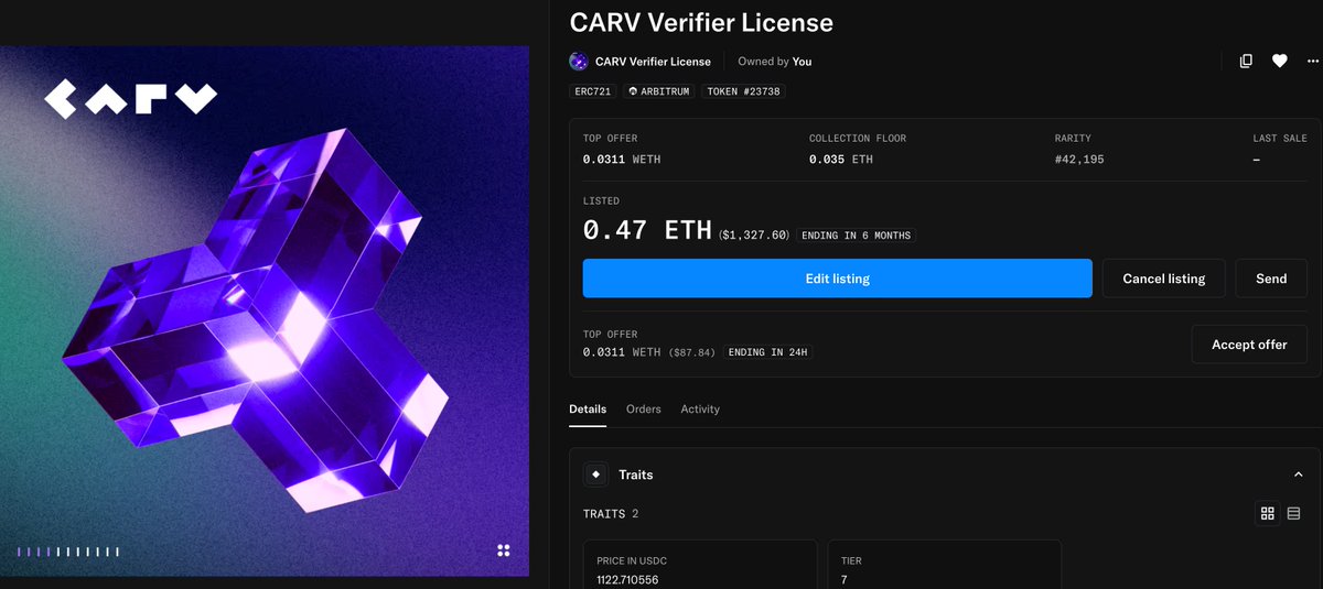 0xbrodyaga's tweet image. Due to the enormous circumstances that force me to do this, I want to say goodbye to my node @carv_official 
#node #carv $carv

opensea.io/item/arbitrum/…