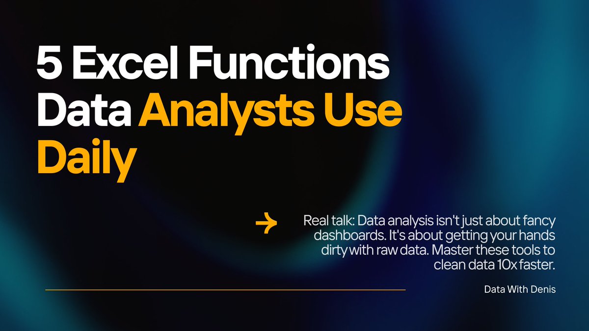 datawithdenis's tweet image. 5 Excel functions every data analyst uses daily for data cleaning. A bigger percentage of the job is fighting messy data. These 5 will save you hours. 
Thread 👇 #DataAnalytics #exceltips #datacleaning #techkenya