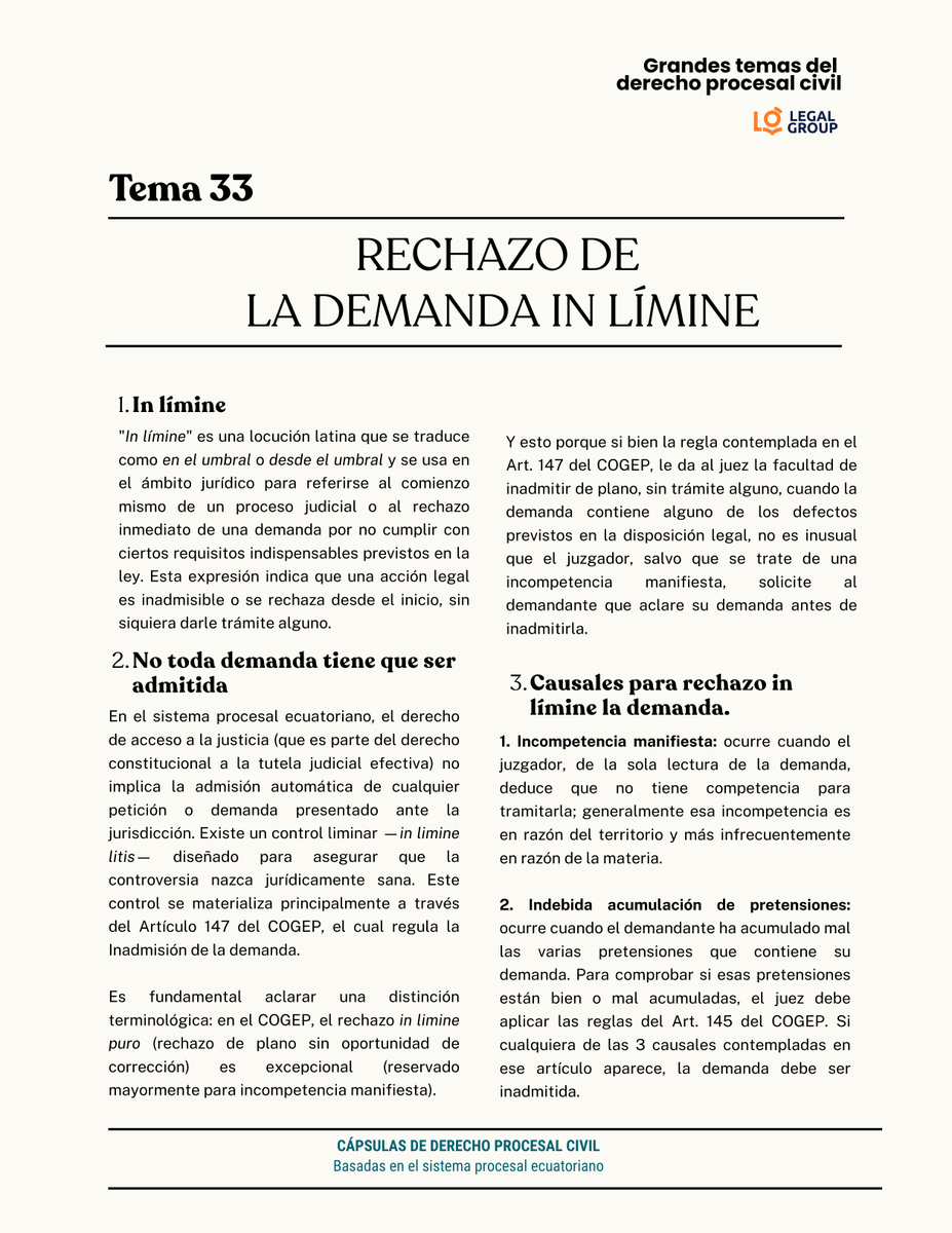 capsulasproces1's tweet image. ¿Sabes lo que es el rechazo in limine de la demanda?
Te lo explicamos en la cápsula 💊procesal de esta semana.
🗣️Pasa la voz.
#Derechoprocesaldelbueno
#cápsulasprocesales