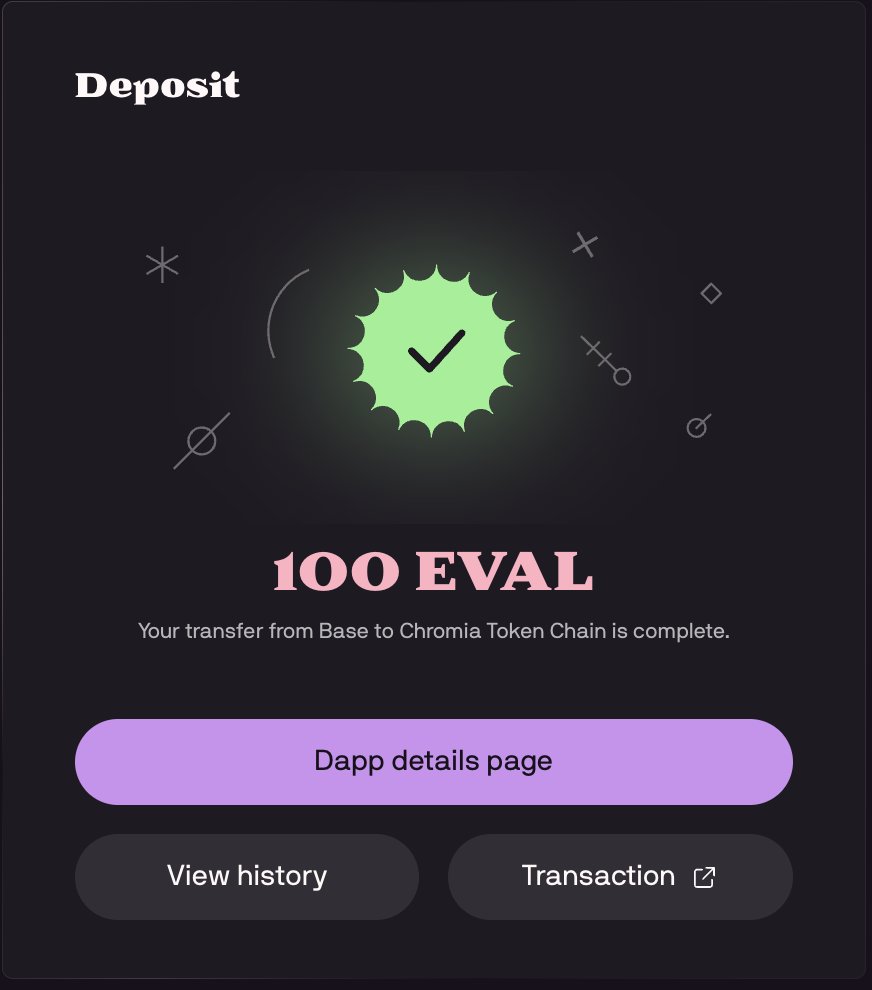 Final testing for <a href="/Eval_Engine/">EVAL Engine</a> bridge is underway, almost ready to land in <a href="/Chromia/">Chromia | Power to the Public</a> Vault 🤩