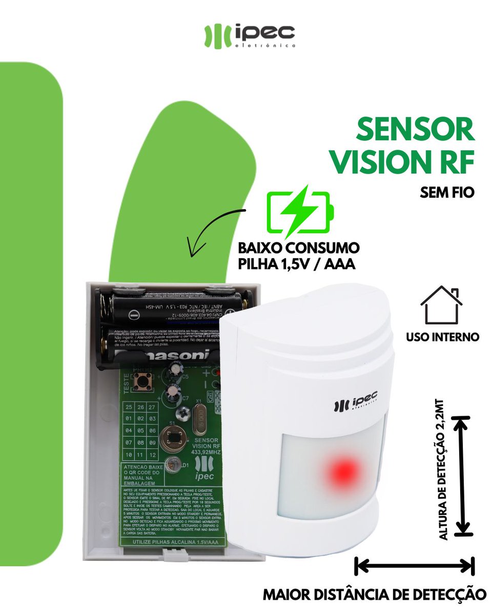 ipeceletronica's tweet image. Sensor Vision RF segurança simples e eficiente ⚠️ NOVA TECNOLOGIA - Maior distância de Detecção - Agora com Pilha Alcalina! Seu ambiente seguro, sempre! ✨  #sensor #visionrf #seguranca #ipec