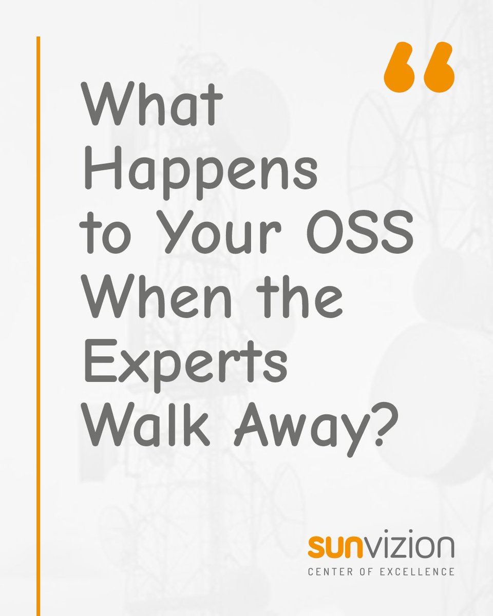 SunVizion's tweet photo. 📦 Your OSS is running. But do you really know how it works?
Too often, knowledge leaves with the experts.
That’s why we built the SunVizion CoE — so the knowledge stays, not just the system.
#OSS #BSS #SunVizionCoE #Telecom https://t.co/SS39ive8Id
