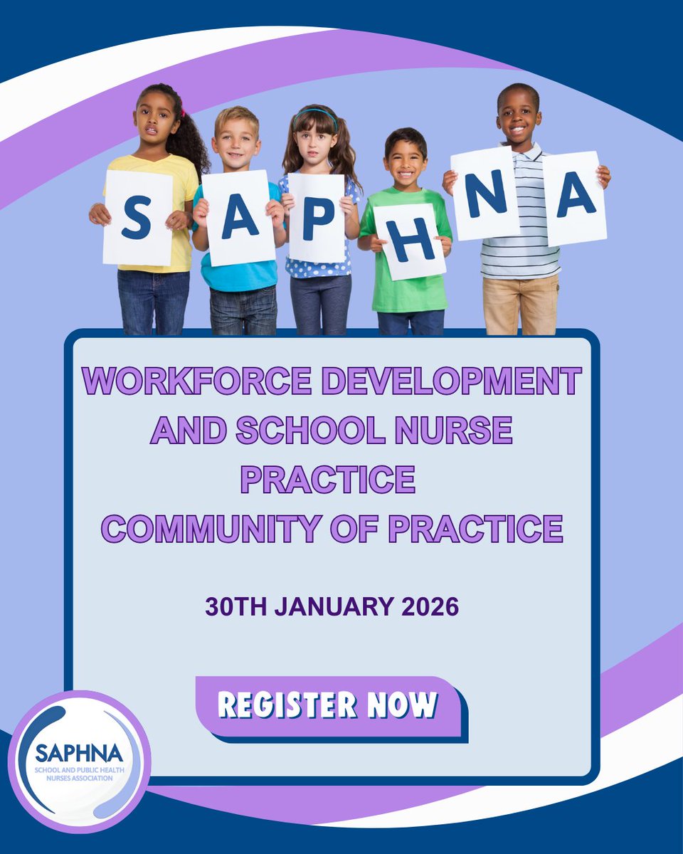 Join SAPHNA for our Workforce Development and School Nurse Practice Community of Practice. Register now 👉 eventbrite.co.uk/e/workforce-de…
#SAPHNA #SchoolNursing
