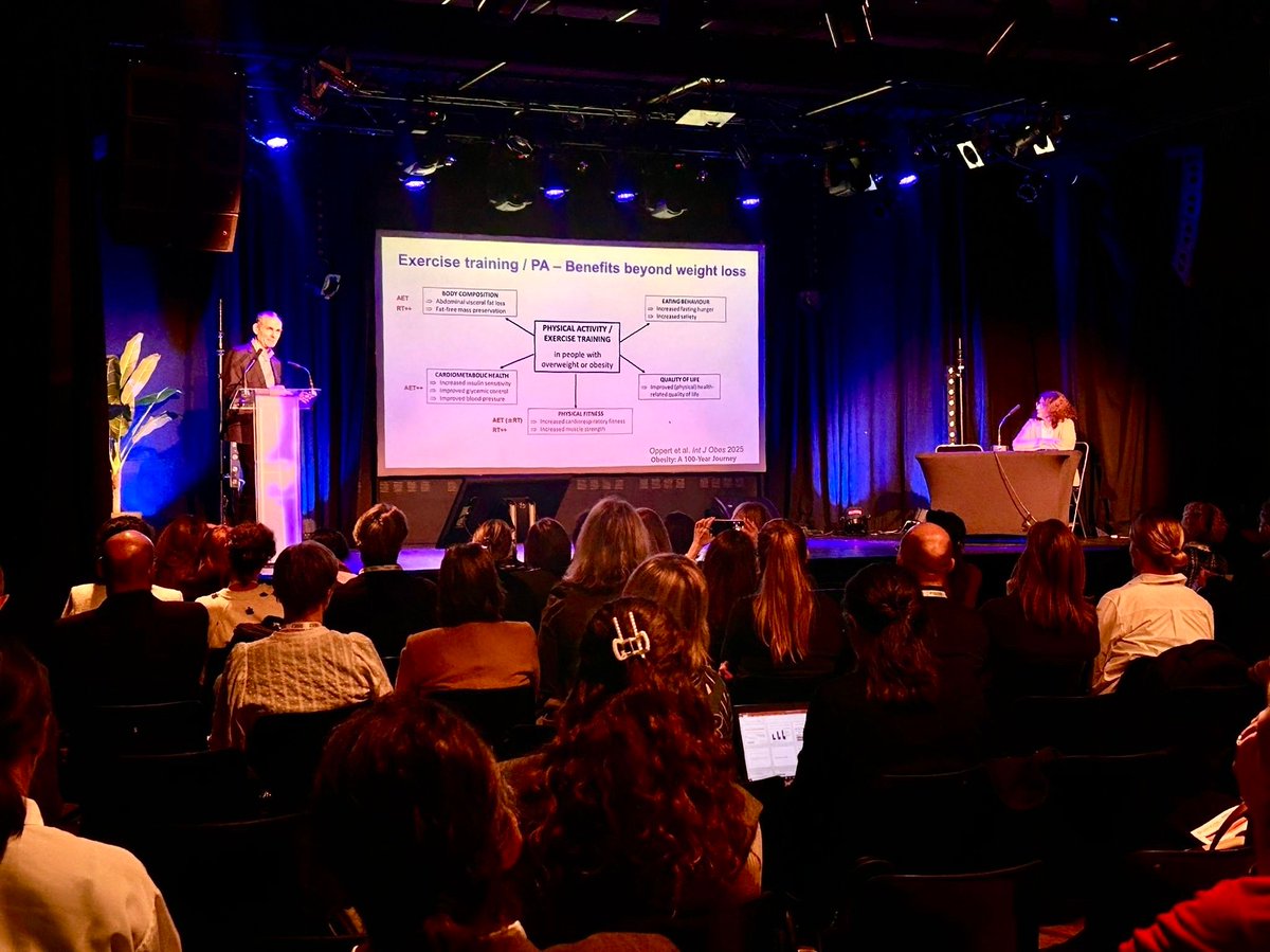 EASOobesity's tweet photo. Jean Michel Oppert discusses the importance of physical activity in pharmacological management of obesity at COMs Summit #EASOed https://t.co/Dmy94H9Cet