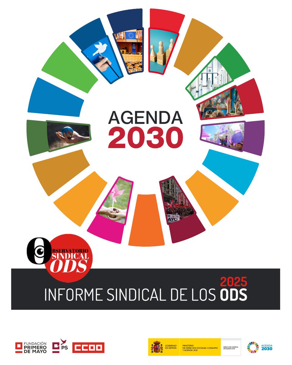 Agenda2030F1M's tweet photo. 📑Ya está disponible el Informe Sindical de los ODS 2025, una radiografía imprescindible para entender cómo avanza (y dónde se frena) la Agenda 2030 en España.

👉El informe, elaborado por #PazySolidaridad de @fundacion1mayo  , analiza con datos, rigor y enfoque de derechos los grandes desafíos: pobreza, desigualdades, salud, educación, igualdad de género, clima, gobernanza y cooperación 

🔍 ¿Qué nos dice el informe?👇

▪️La policrisis (climática, social, económica y democrática) sigue golpeando con fuerza a quienes ya estaban en situación vulnerable.
 
▪️Persisten brechas profundas: pobreza infantil, desigualdad de género, dificultades de acceso a vivienda y presión sobre los servicios públicos.
 
▪️El trabajo decente, los cuidados, la igualdad y la acción climática siguen siendo claves para no dejar a nadie atrás.
 
▪️Las alianzas, entre sindicatos, ONG, academia y sociedad civil, se consolidan como la vía más efectiva para impulsar justicia social y desarrollo sostenible.

💡Una conclusión clara: frente a la desigualdad y el retroceso democrático, necesitamos políticas coherentes, servicios públicos fuertes y una ciudadanía activa que defienda derechos, cuidados y sostenibilidad.

👉 Consulta los resultados al completo:
https://t.co/thNuuHYLdr

‼️ Comparte el informe para seguir impulsando una Agenda 2030 que ponga a las personas y al planeta en el centro

🤝 Este proyecto cuenta con el apoyo de @MSocialGob 

#ObservatorioSindicalODS #Agenda2030