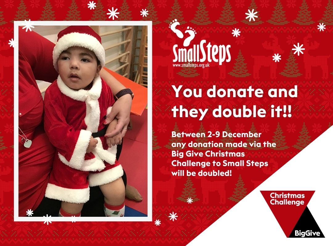 SmallStepsTweet's tweet image. From today until Tuesday 9th December, every donation made on our Big Give Christmas Challenge page will be doubled! So, if you were thinking about donating to Small Steps, now is the perfect moment. Please share and help us achieve our goal of £25,000! donate.biggive.org/campaign/a05WS…