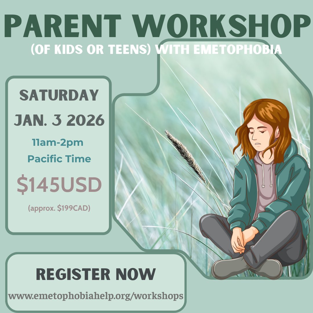 Parents of Kids (including teens) with #Emetophobia Workshop. Saturday January 3, 2026 11am-2pm Pacific Time on ZOOM. All the info and registration here: link.content360.io/Register-Now
