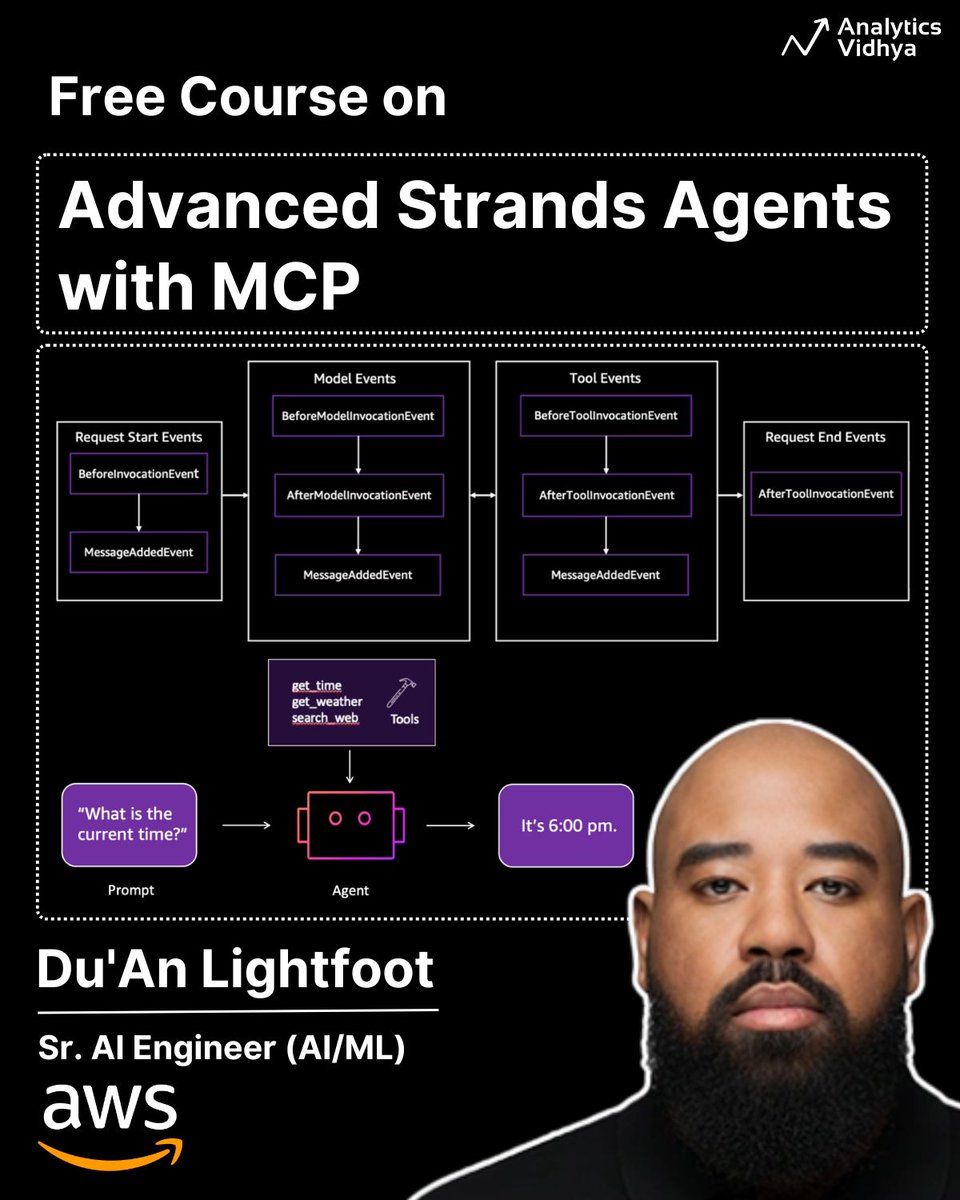 AnalyticsVidhya's tweet image. Looking to move beyond basic LLM applications? The future of AI is Agentic AI!

What you will master:
✅ Agentic AI Foundations: Deep dive into the Agentic Loop, Context Flow, and the Model Context Protocol (MCP).
✅ Multi-Model Integration: Seamlessly configure providers like…