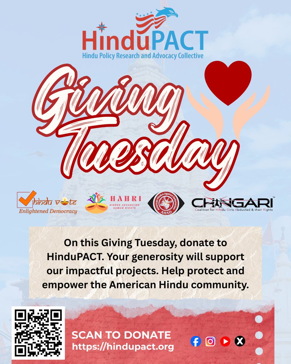 On this #GivingTuesday, donate to HinduPACT. Your generosity will support our impactful projects. Help protect and empower the American Hindu community.