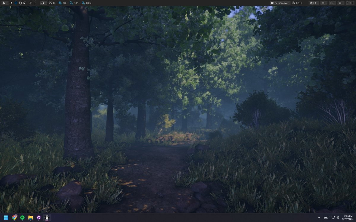 ShiiineShiiine's tweet image. experimenting with new UE features, epic games cooked hard

nanite, lumen, pcg, pve, quixel megaplants and megascans

runs on 80 fps while looking so good, high poly trees are so pretty!

#UnrealEngine5 #Nanite #Lumen