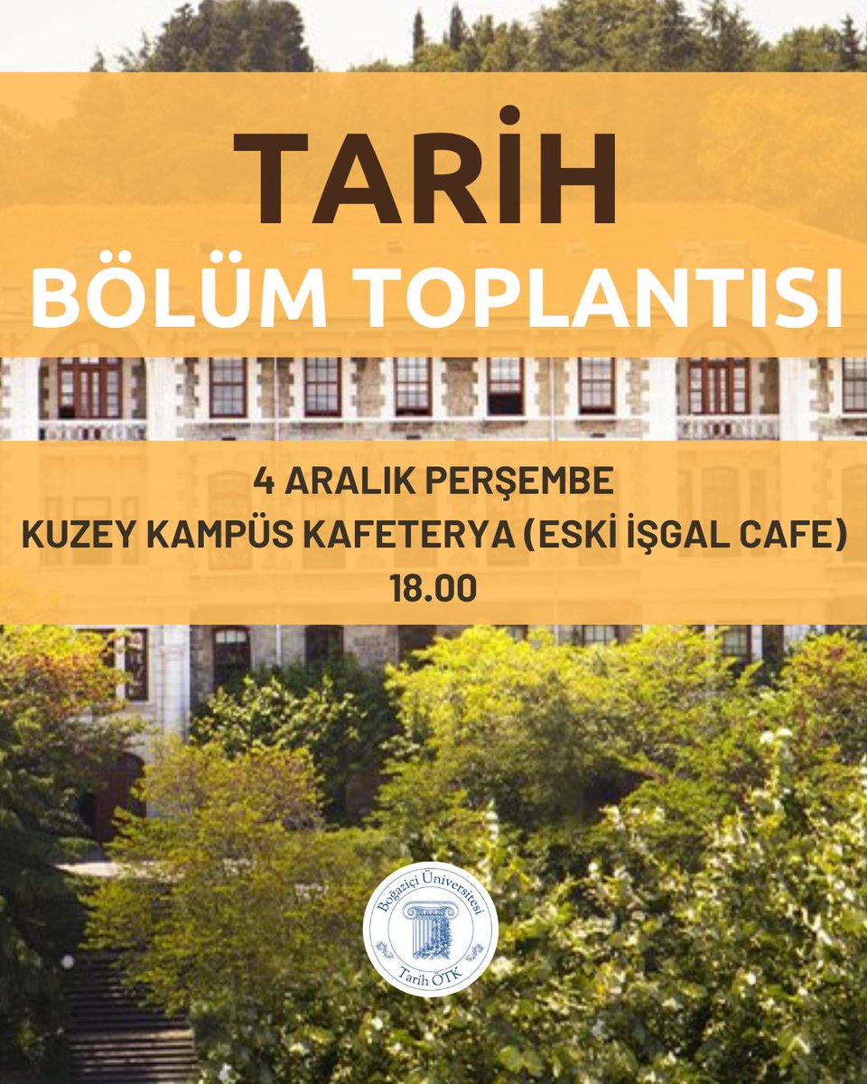 bounhist's tweet photo. Son bölüm toplantımızda aldığımız karar doğrultusunda her ayın ilk perşembesi buluşuyoruz!
İlk buluşmamız 4 Aralık Perşembe Kuzey Kampüs Kafeterya'da (Eski İşgal Cafe) olacak. Bölümüzdeki sorunları ve talepleri konuşacağımız toplantıya tüm tarih bölümü öğrencileri davetlidir. https://t.co/RrAydxESH0