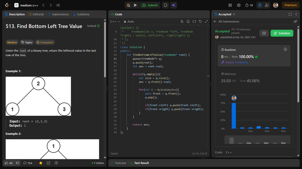 shahidx_05's tweet image. Day 262 – #365DaysOfCode

✅ Count Distinct Integers After Reverse
✅ Find Bottom Left Tree Value
✅ Maximize String Score
✅ Codeforces 46A

#DSA #LeetCode #GfG #Codeforces #ProblemSolving #LearnInPublic #BuildInPublic