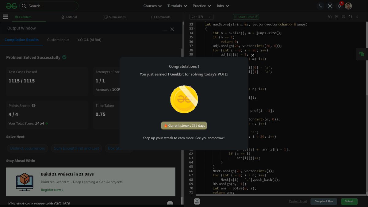 shahidx_05's tweet image. Day 262 – #365DaysOfCode

✅ Count Distinct Integers After Reverse
✅ Find Bottom Left Tree Value
✅ Maximize String Score
✅ Codeforces 46A

#DSA #LeetCode #GfG #Codeforces #ProblemSolving #LearnInPublic #BuildInPublic