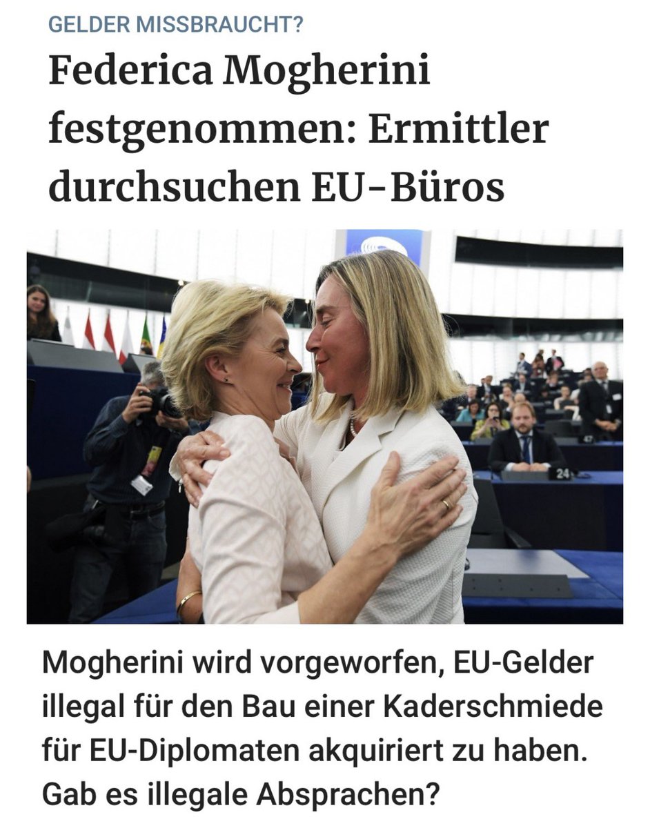 ES IST EIN SUMPF❗️

Die ehemalige Hohe Vertreterin der EU für Außen- und Sicherheitspolitik, FEDERICA MOGHERINI, wurde von der belgischen Polizei wegen Betrugverdachts verhaftet.

KORRUPTION in der Ukraine, KORRUPTION in der EU.

WAS bzw. WER kommt als nächstes?