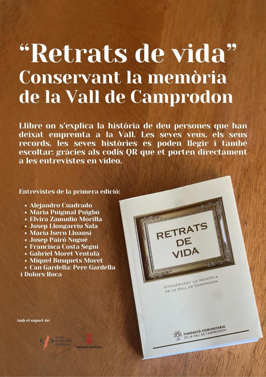Tenim disponible a l'Ajuntament el llibre "Retrats de vida" al preu de 20€.

El projecte va néixer amb l’objectiu de preservar i donar veu a les vivències i coneixements de les persones grans de la Vall de Camprodon, testimonis de la nostra memòria col·lectiva.