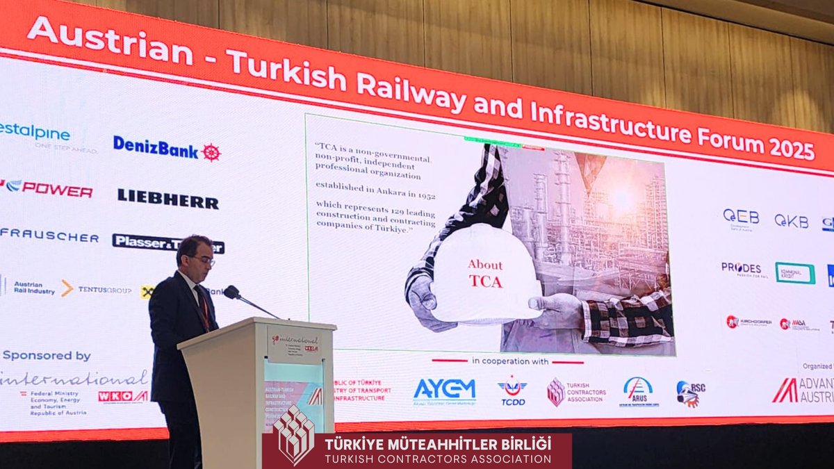 Birliğimizin de işbirliği kuruluşları arasında yer aldığı Türkiye-Avusturya Demiryolu ve Altyapı Forumu'nda, Birliğimizin faaliyetleri, inşaat sektörü, yurt dışı müteahhitlik hizmetleri ve Türk müteahhitlerin gerçekleştirdiği demiryolu ve altyapı projeleri ile ilgili bilgiler