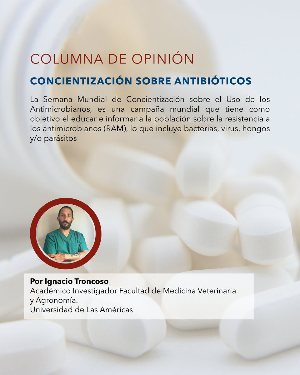 Ya está disponible la columna del académico investigador UDLA Ignacio Troncoso, quien aborda un tema clave para la salud pública global: el uso responsable de los antimicrobianos. 💊🌍

Columna: g5noticias.cl/2025/12/01/con…

 #OneHealth #SaludPública #Antimicrobianos